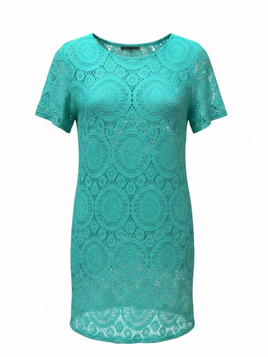 Tacera Dresses & Skirts - Tacera Teal Crochet Lace Short Sleeve Dress